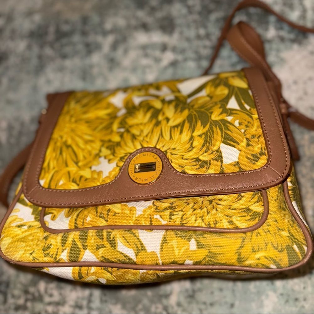 Isaac Mizrahi Yellow and Brown Floral Crossbody Bag
